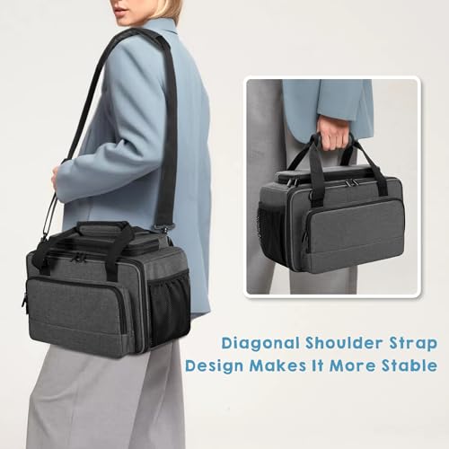 GRAOSO Marker Storage Bag Marker Case Organizer Hold up to 216 Markers | Carrying Case with Shoulder Strap and Handle, with Dividers and Easy Cleaning Liner (Markers Length up to 5.1"/13 cm), Grey