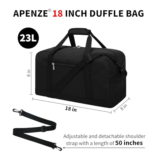Apenze Small Gym Bag 18 inch Carry On Duffel Bag for Weekender Travel - Black - color: Black, size: 18inch