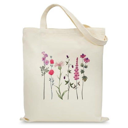 Aesthetic Canvas Tote Bag for Women with Inner Pocket - color: Flower-pink