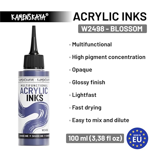 Kamenskaya Acrylic Inks for Artists - 'Blossom' Acrylic Ink, 3.38 Fl Oz (100 ml) | Highly Concentrated, Multifunctional Liquid Acrylic Paint - color: Blossom
