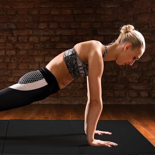 BalanceFrom 6x2 Feet 3-Panel Folding Gymnastics Mat – 2-Inch Thick Pad with Vinyl Surface and Carrying Handles for Tumbling, Yoga, Pilates, Home Workouts, and Martial Arts - color: Black2