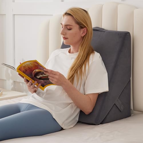 BIEEZZK Wedge Pillow, Adjustable Back Pillow for Sleeping, 9&12“ Bed Wedge Pillow Set for After Surgery, Triangle Memory Foam Pillow Wedges for Headboard, Acid Reflux, Snoring, GERD, Grey - color: Velvet Grey, size: Adjustable Wedge
