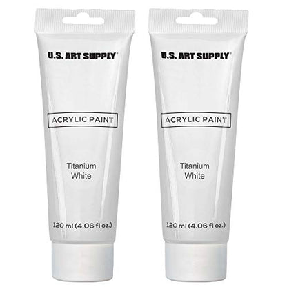 U.S. Art Supply Titanium White Acrylic Paint - 2 Extra-Large 120ml Tubes - High Opacity, Strong Tinting Strength, Acrylic Paints for Canvas Painting, Wood & Media