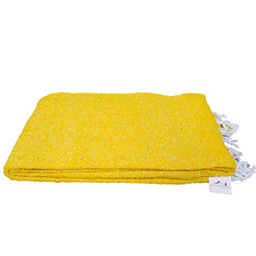 Open Road Goods Solid Color Mexican Yoga Blanket – Large Handwoven Throw for Yoga, Beach, Camping or Home – Soft and Durable Cotton Blend - color: Yellow Blanket