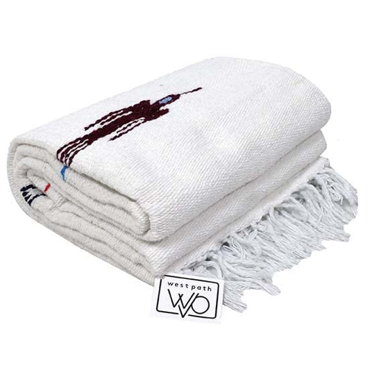 Open Road Goods Namaste White Yoga Blanket - Thick Mexican Thunderbird Blanket - Handmade and Made for Yoga!