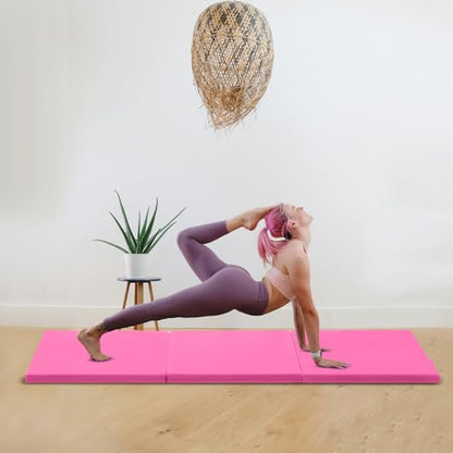 Gymnastics Mats Foldable Tumbling Mats Portable Gymnastics Exercise Mat Thick Gymnastics Tumbling Mats Pad Home Exercise Panel Mat With Carrying Handles - color: Pink, size: 6 ft W x 2 ft L