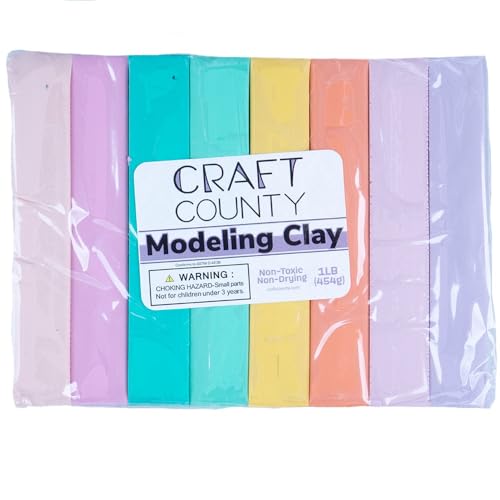 Craft County Modeling Clay – 1 lb (Eight Assorted Color Bars) – Use for Claymation, Models, and Stop Motion (Pastels) - color: Pastels
