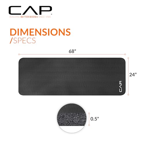 CAP Barbell 1/2-Inch High Density Exercise Yoga Mat with Strap | Multiple Options - color: Black, style: Yoga Mat