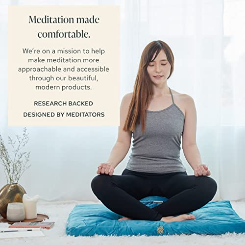Mindful Modern Meditation Cushion & Mat Bundle - Luxury Velvet Zafu Floor Pillow & Rectangular Mat - Turquoise