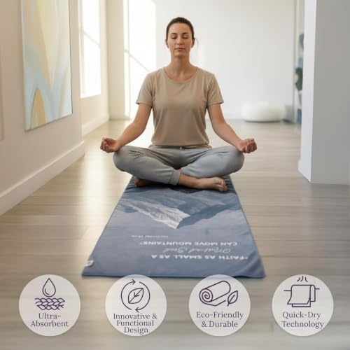 Multipurpose Yoga Mat Towel 72" x 26.5" - Christian Faith-Based Fitness Towel with Non-Slip Silicone Grip, Quick Drying & Sweat Absorbent for Yoga, Pilates, Gym, Picnic & Outdoor Activities