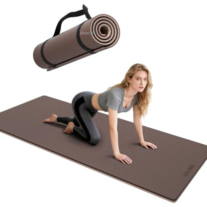 Yoga Mat Thick（8mm）Exercise Mat Non Slip Anti-tear,Pilates Mat for Men and Women,Workout Mats for Home,Barefoot Workouts and Floor Exercise,with Carrier Strap(71"x 24" ) (Light coffee + apricot)