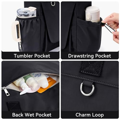 WLLWOO Thick Yoga Mat Bag Women Gym Tote Breathable Mesh Holder Wet Pocket | Carryall Lightweight Waterproof Shoulder for Pilates Travel Beach Workout Fitness Carrier - color: Black