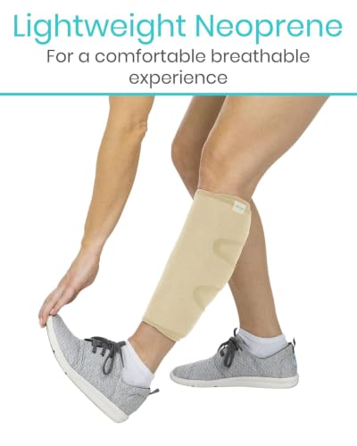 Vive Calf Brace - Adjustable Shin Splint Support - Lower Leg Compression Wrap Increases Circulation, Reduces Muscle Swelling - Calf Sleeve for Men and Women - Pain Relief (Beige) | Wrap Increases Circulation, Reduces Muscle Swelling - Calf Sleeve for Men