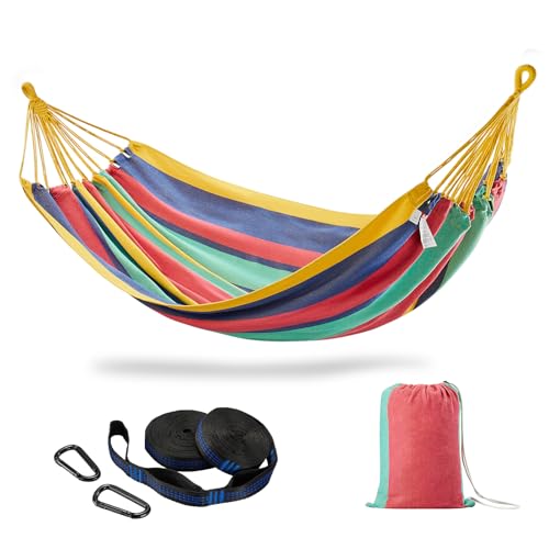 Brazilian Double Hammock with Tree Straps, Extra Large, 450 lbs Capacity - color: Aqua Blue Stripe, size: X-Large
