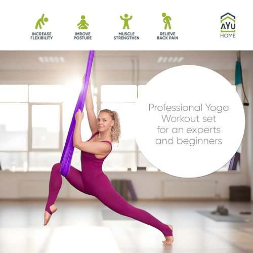AyuHome Aerial Silks Yoga Swing Aerial Hammock Kit for Home - color: Aerial silk - Purple New