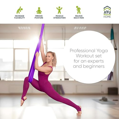 AyuHome Aerial Silks Yoga Swing Aerial Hammock Kit for Home - color: Aerial silk - Purple New