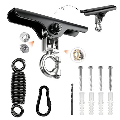 Heavy-Duty Hammock Hooks Hanging Kit with Spring Suspension, Stainless Steel 180°+360° Swivel Swing Hanger for Hanging Chair,Aerial Yoga, Hammock, Porch Swings