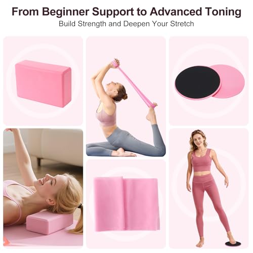 Pilates Kit with Yoga Block, Home Workout Set for Women - color: PINK PRO