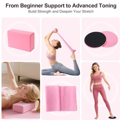 Pilates Kit with Yoga Block, Home Workout Set for Women - color: PINK PRO