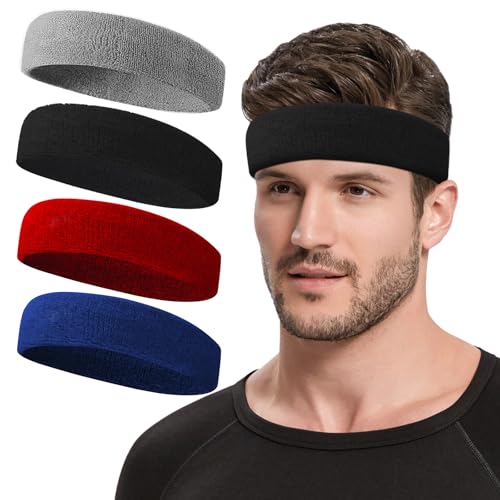 Sweatbands Sports Headband for Men & Women, Moisture Wicking Hairband Athletic Towel Headbands Cotton Head Sweat Bands for Running, Cycling, Yoga, Spa - color: B-mix 4 pcs-2