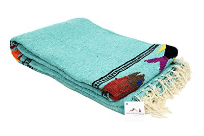 Open Road Goods Thick Mexican Yoga Blanket - Serape Fish Design - Handmade (Mint) - color: Mint