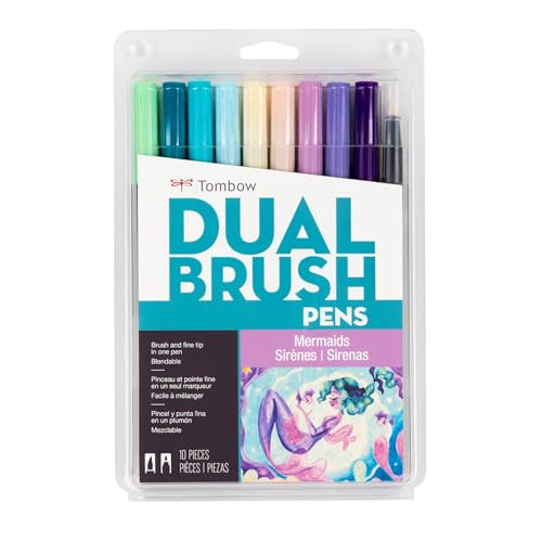 Tombow 56256 Dual Brush Pen Art Markers, Mermaids, 10-Pack. Brush/Fine Tips