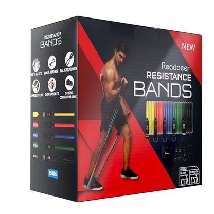 READAEER Resistance Bands, 10-150 LBS Exercise Bands with Handles, Ankle Straps & Door Anchor, Adjustable Workout Bands for Full Body Strength Training, Home, Gym & Travel - size: 10-150LBS