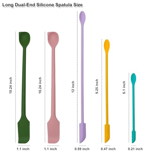 5Pcs Silicone Spatula Set, Long Dual-end Silicone Spatula with Stirring Spoon, Thin Beauty Makeup Spatulas, Multi-Size Spatulas for Kitchen, Baking, Crafts, and Narrow Bottles
