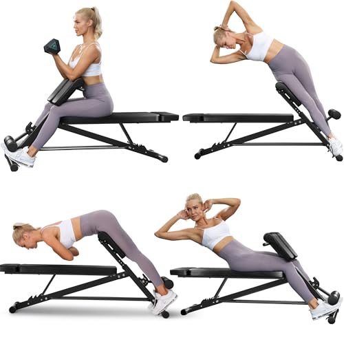 BODY RHYTHM Adjustable Weight Bench, Foldable Roman Chair for Full Body Workout, Sit up bench, Hyper Back Extension, Incline, Flat & Decline Bench