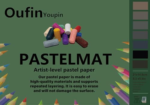 Oufin Youpin Sanded Pastel Paper Pad for Artists - (8.3×5.8Inches) 21 x14.8 cm - 600gsm - 14 Sheets of 7 Assorted Colors -Heavyweight Drawing Paper Pad for Pencils and Soft Oil Charcoal Pastels