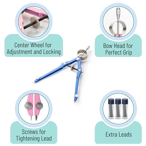 Mr. Pen- Professional Compass for Geometry, Extra Lead | Metal Compass Drawing Tool for Students, Drafting and Engineering, Technical Drawings, Circles and Geometry Projects - color: Light Blue