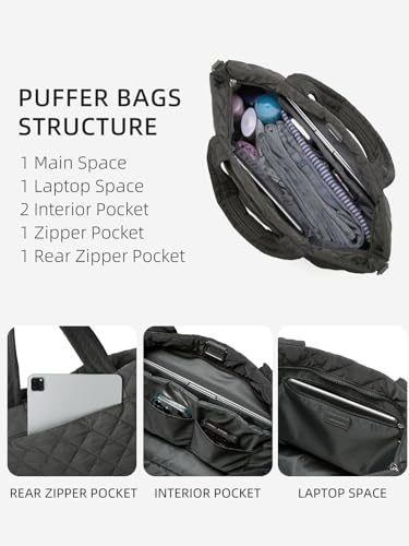 WESTBRONCO Tote Bag for Women with Zipper Large Puffer Quilted Tote Bag for Travel Gym Work