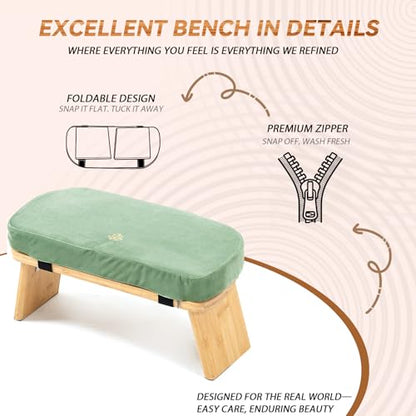Bamboo Meditation Bench, Foldable Prayer Stool (Green) | Meditation Kneeling Bench, Seiza Prayer Bench, Prayer Bench with Meditation Cushion, Kneeling Prayer Stool for Home - color: Green