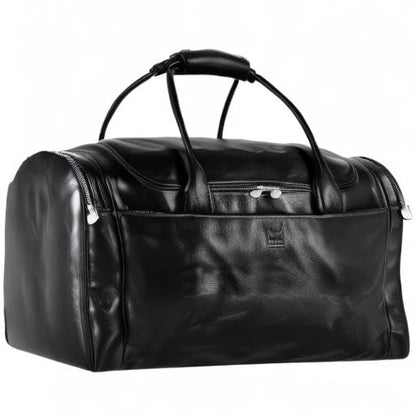 Time Resistance Leather Duffel Bag - Large Weekend Gym Travel Bag (Black) - color: Black