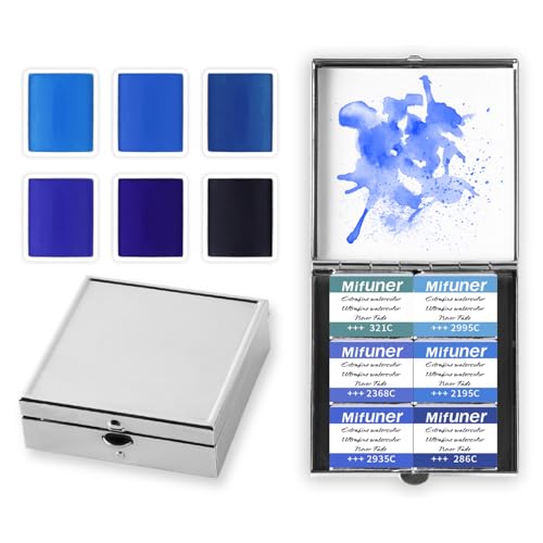 Mini Portable 6-Color Solid Watercolor Paint Set for Adults & Artists, High Tinting Strength Travel Art Kit for Beginners and Professionals, Half Pans (Each Capacity Approx 1.5ml).Blue Sea - color: Solid Watercolor-blue Sea