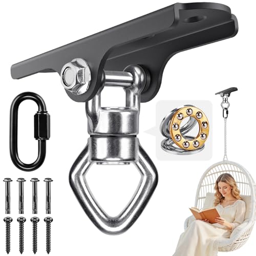 Dolibest Heavy Duty Swing Hanger with Bearing, Ceiling Mount Swing Hook,One-Piece Design Base, Swing Set Hardware for Punching Bag, Boxing, Hammock Chair, Yoga Swing, Porch Swing (360° +180° Rotation) - color: A: 360°+180° Swing Hanger With Carabiner
