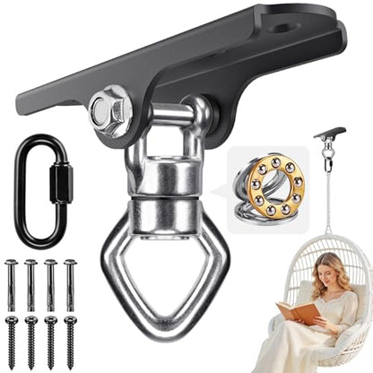 Dolibest Heavy Duty Swing Hanger with Bearing, Ceiling Mount Swing Hook,One-Piece Design Base, Swing Set Hardware for Punching Bag, Boxing, Hammock Chair, Yoga Swing, Porch Swing (360° +180° Rotation) - color: A: 360°+180° Swing Hanger With Carabiner