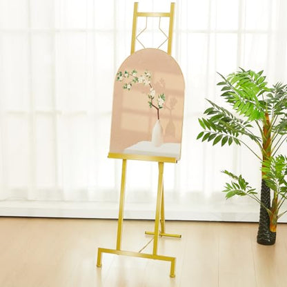 Zonon 2 PCS 57" H Frame Gold Easel Stand for Wedding Signs, Posters, Portable Artist Easel for Painting Canvas, Metal Display Holder for Home and Office Large Adjustable 4 Tier Floor