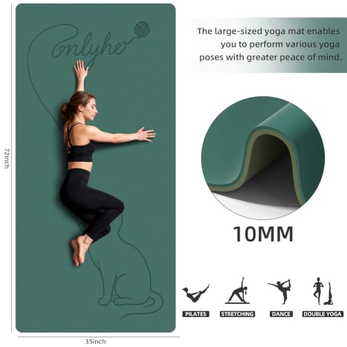 Extra Large Yoga Mat 10mm Thick, Wide & Long Non Slip Floor Mat, Tear Resistant Exercise Mat for Indoor Home Workouts, Pilates & Gym, Suitable for Men and Women(72"x35") - color: Deep green + Turquoise green