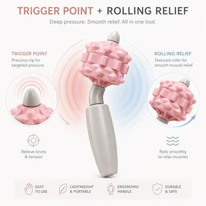 Handheld Massage Tool for Trigger Point Relief, Portable Muscle Roller for Deep Tissue Relaxation, Compact One-Hand Recovery Tool for Neck, Legs, Arms & Back