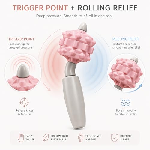 Handheld Massage Tool for Trigger Point Relief, Portable Muscle Roller for Deep Tissue Relaxation, Compact One-Hand Recovery Tool for Neck, Legs, Arms & Back