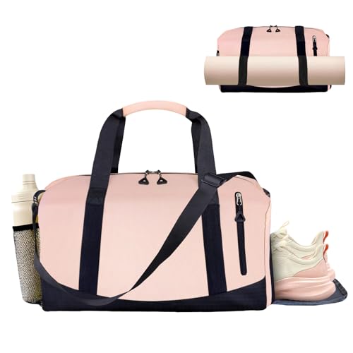 Yoga Mat Bag, Gym Workout Bag with Water Bottle Pocket, Pilates Bag for Women with Wet & Dry Pocket, Yoga Bags and Carriers Fits All Your Stuff, Yoga Tote Bag for Sports Travel Office - color: Pink