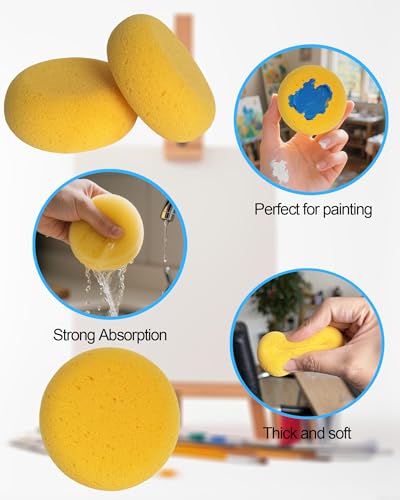 WAFJAMF 12 Pcs 3 Inch Round Painting Sponge Artist Pottery Clay Art Crafts | Synthetic reusable elasticity soft yellow sponges for acrylic watercolor face, ceramics sculpting, leather care & shoes - size: 12 Pcs