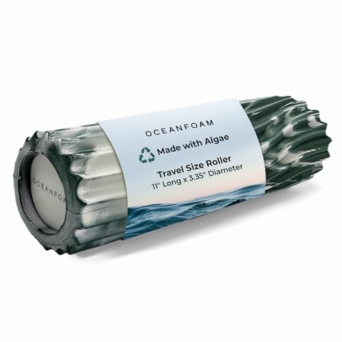 Oceanfoam Ripple Travel Foam Roller (11" x 3.35") Firm Mini Foam Roller for Physical Therapy, Deep Tissue Massage, Back Pain - High Density, Ergonomic Wave Textured - Yoga, Exercise (Hunter Marbled) - color: Hunter Marbled