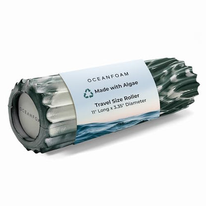 Oceanfoam Ripple Travel Foam Roller (11" x 3.35") Firm Mini Foam Roller for Physical Therapy, Deep Tissue Massage, Back Pain - High Density, Ergonomic Wave Textured - Yoga, Exercise (Hunter Marbled) - color: Hunter Marbled