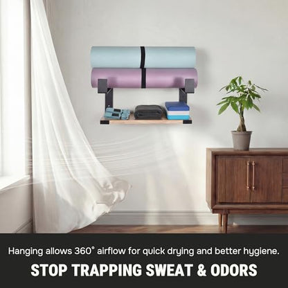 2-Tier Steel Yoga Mat Wall Mount, Adjustable Width, Holds 4 Mats