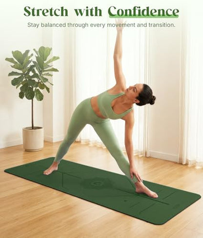 ROMIX Pro Yoga Mat With Alignment Lines, 6Mm Thick Non-Slip Exercise Mat | 72 x 24 In TPE Large Pilates Mat For Home Workout, Stretching, Training, Meditation, Carry Bag Included For Women And Men - color: Lime