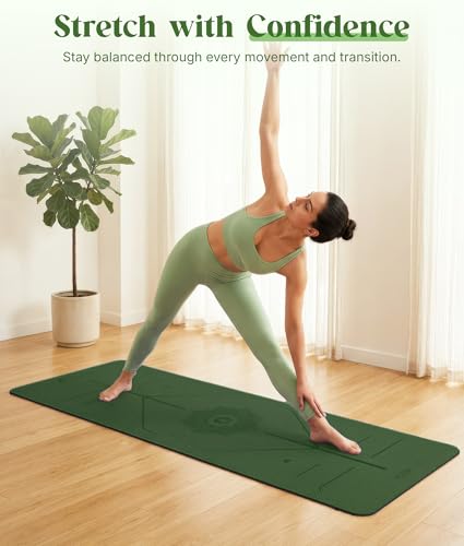 ROMIX Pro Yoga Mat With Alignment Lines, 6Mm Thick Non-Slip Exercise Mat - color: Lime
