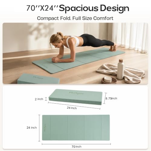Foldable Yoga Mat, 70''x24''x0.24''(6mm）Non-slip POE Exercise Mat - color: Light Green