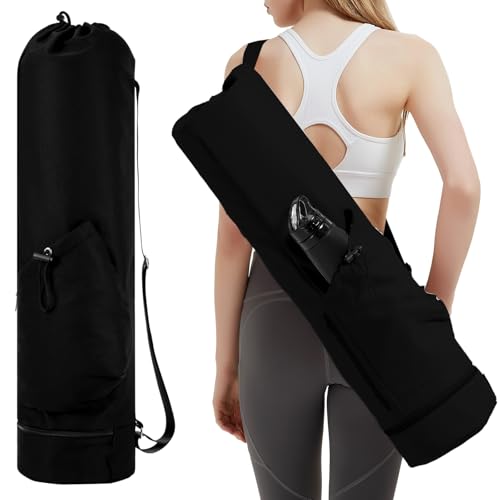 sportsnew Yoga Mat Bag with Water Bottle Pocket & Wet Pocket for Women - color: Black, size: Medium